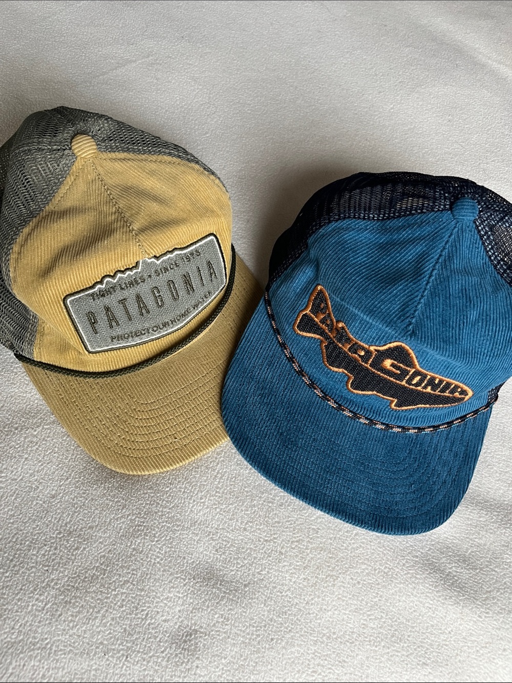 Two Patagonia Men’s Corduroy and Mesh Fly Fishing Hats, NWOT